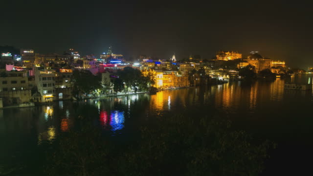 Noche-de-tiempo-lapso-Udaipur,-Rajasthan,-India
