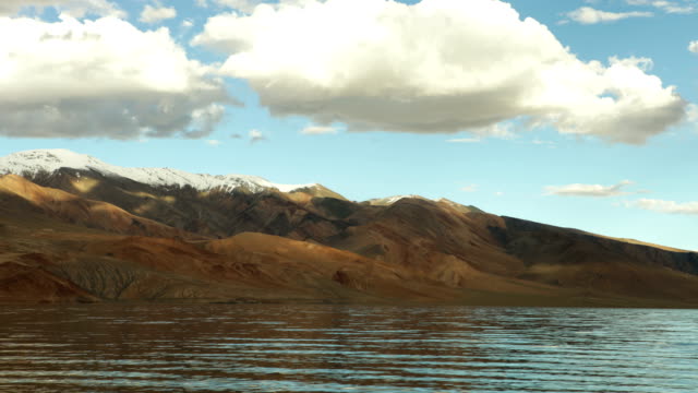 4K-Ultra-HD:-weiße-Wolken-Zeitraffer-über-den-Berg,-Tso-Moriri-See-4.522-m-(14.836-ft).--Jammu-und-Kaschmir,-Nordindien.