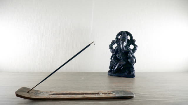Burning-incense-stick-on-a-background-Ganesh-statues