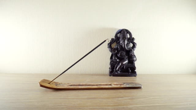 Burning-incense-stick-on-a-background-Ganesh-statues