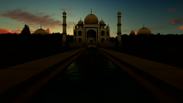 Noche-de-timelapse-Mahal-Taj-al-día,-4K