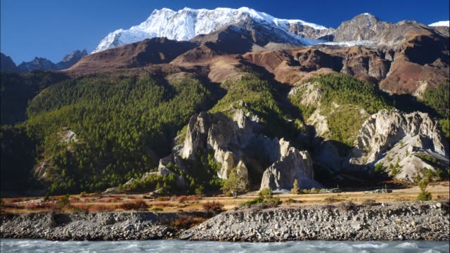 Río-en-Himalaya-gama-Nepal-de-vista-aérea-de-abejón