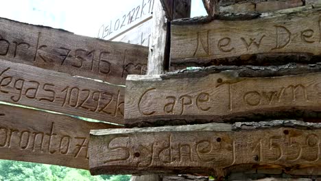 City-names-on-wooden-signs