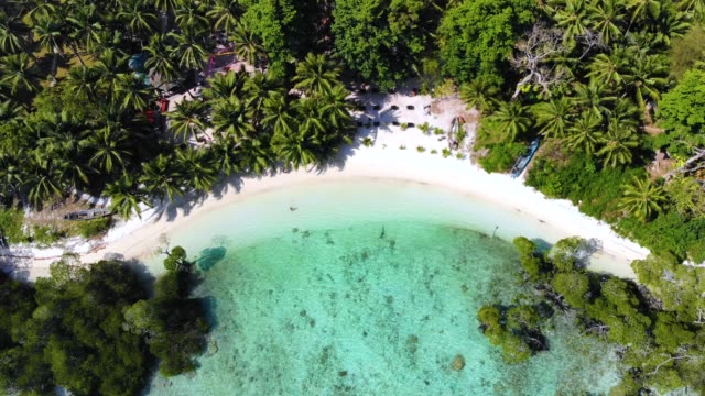 Aerial-view-of-a-resort-beach-in-havelock-island,-Andaman-and-Nicobar-Islands,-India