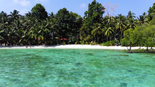 Crystal-clear-blue-water-of-a-Havelock-island-beach,-Andaman-and-Nicobar-islands