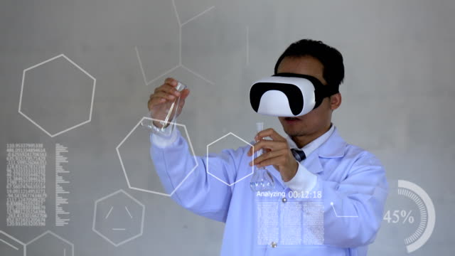tecnología-médica-futurista.-Doctor-con-gafas-realidad-tecnología-AR-para-el-análisis-químico-de-fórmula.