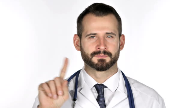 Portrait-of-Doctor-winken-Finger-zu-verweigern