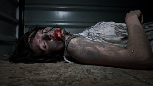 4k-Horror-Shot-of-a-Dirty-Zombie-Woman-Dead