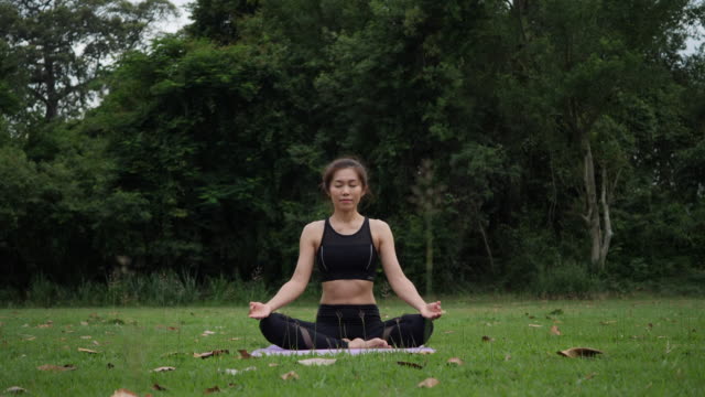 Beautiful-woman-is-doing-Yoga-in-Park