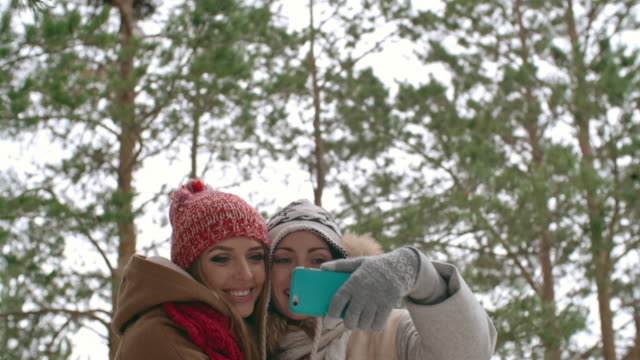 Happy-Women-Taking-Picture-at-Winter-Vacation