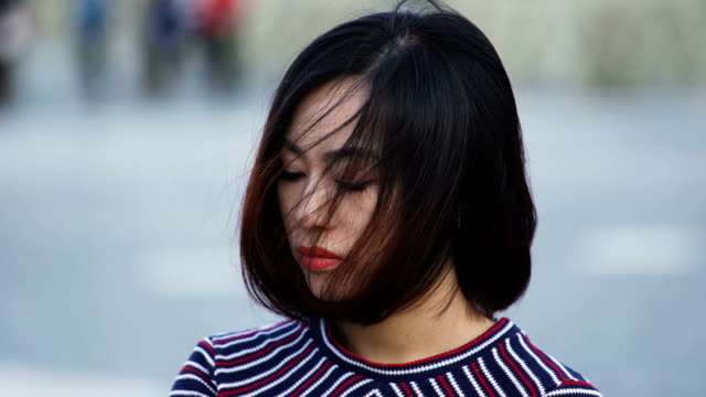 Depressed,sad--Chinese-Woman-standing-in-the-street-:Sad-Woman-portrait
