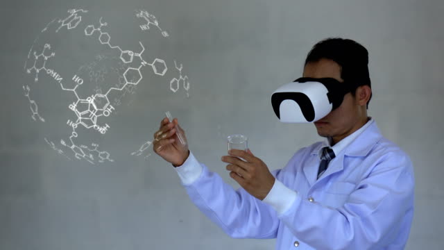 tecnología-médica-futurista.-Doctor-con-gafas-realidad-tecnología-AR-para-el-análisis-químico-de-fórmula.