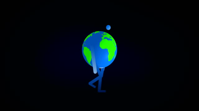 Deprimiert-Planet-Erde-Zeichentrickfigur-in-Walk-Cycle-Animation-4k-gerenderten-Video.