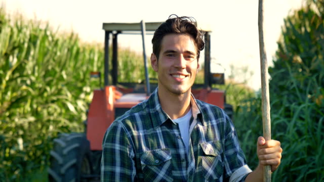 Porträt-eines-glücklichen-jungen-Landwirts-mit-frischem-Gemüse-in-einen-Korb.-Hintergrund-ein-Traktor-und-Natur-Konzept-biologischen,-Bio-Produkte,-Bio-Ökologie,-um-selbst-in-die-Hand,-Vegetarier,-Salate-gesund-gewachsen