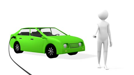 3D-Person-präsentiert-grüne-Elektroauto