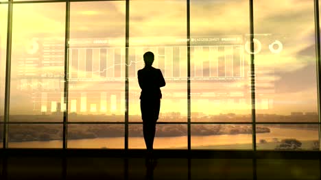 Silhouette-of-business-woman-and-stock-exchange-infographics