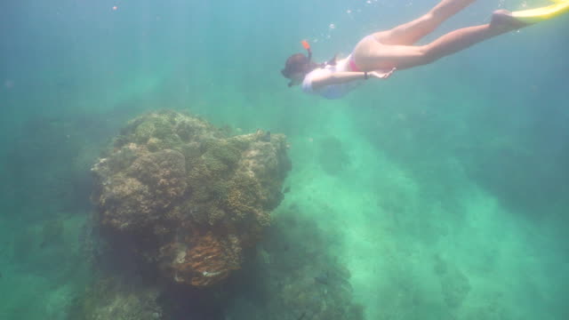 Mädchen-Schnorcheln-das-Unterwasser