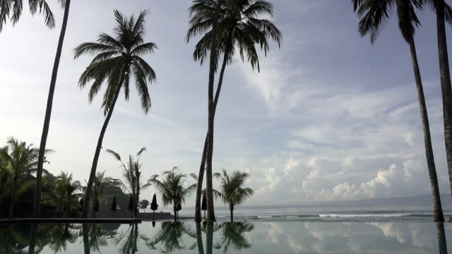 Panorama-of-the-beach-of-the-tropical-resort,-Bali,-Indonesia.