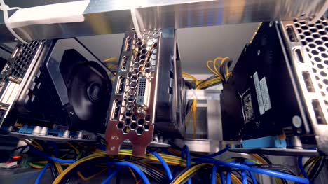 Graphic-cards-working-connected-into-mining-cryptocurrency-farm.-4K.