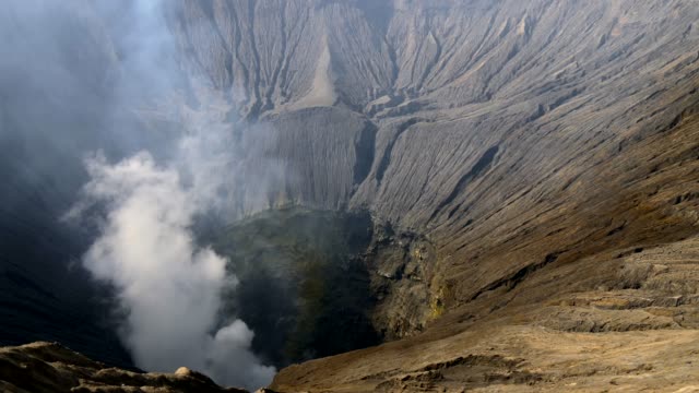 The-crater-of-the-volcano-Gunung-Bromo-with-smoke.-Semeru-National-Park.-East-Java,-Indonesia