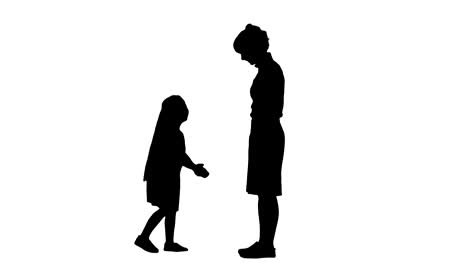 Silhouette-schöne-Mutter-und-Tochter-geben-hohe-fünf-und-lächelnd-einander-verfolgen-matte