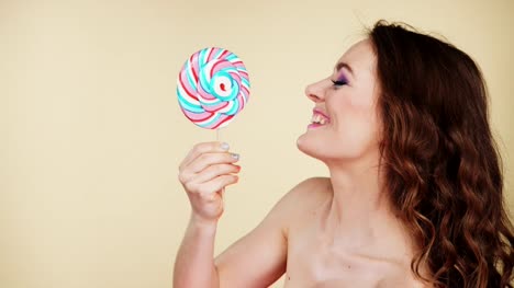 Woman-shirtless-girl-with-lollipop-candy-4K