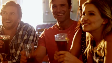 Friends-interacting-with-each-other-while-having-glass-of-beer-4k