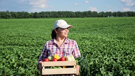 Farmer-holding-fresh-vegetables-in-a-wooden-box