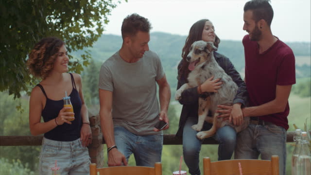 group-of-friends-having-a-break-in-the-countryside--with-a-funny-dog.-shot-in-slow-motion