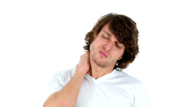 Nacken-Schmerzen,-müde-Mann,-weißer-Hintergrund