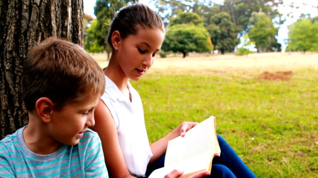 Kids-reading-books-in-park