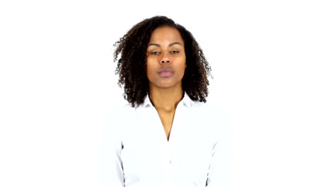 Verwirrt-traurig-Black-Woman,-weißer-Hintergrund