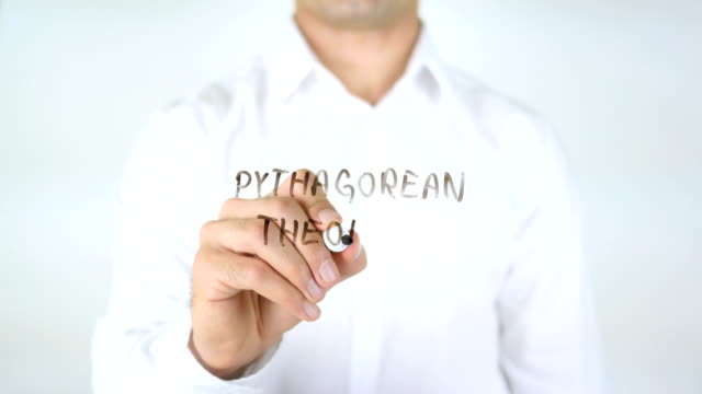 Satz-des-Pythagoras,-Mann-schreiben-auf-Glas