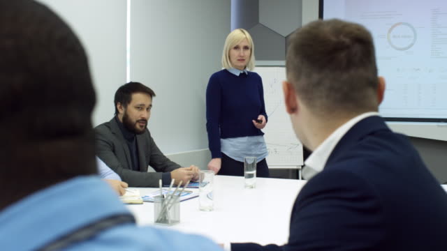 Business-Team-Listening-to-Presentation-of-Female-Colleague
