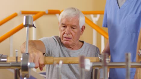 Senior-woman-mit-Handgelenk-Exerciser-Physiotherapie-Tagung