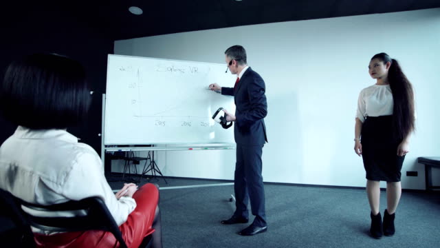 Geschäftsmann-sagt-zeigen-Diagramme-auf-einem-whiteboard