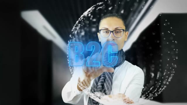 B2C.-Woman-working-on-holographic-interface.-4k-footage-clip