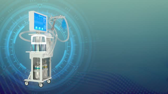 ICU-medizinisches-Beatmungsgerät,-dreht-sich-auf-dem-Hintergrund