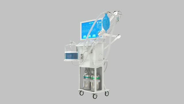 ICU-medical-ventilator-rotating,-medicine-3D-animation-loop