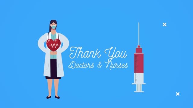 Dankeschön-Ärzte-und-Krankenschwestern-Schriftzug-mit-Ärztin-und-Impfstoff