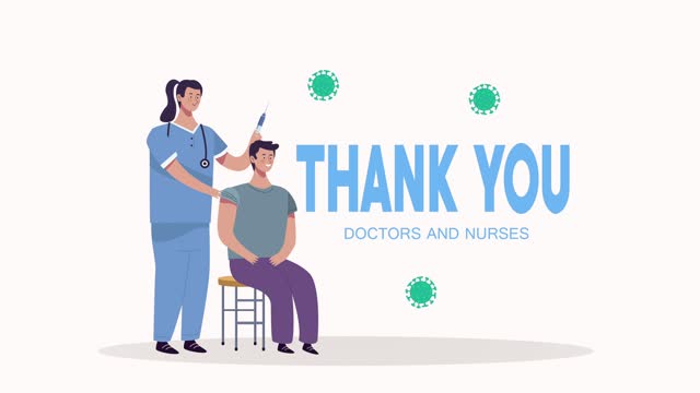 Dankeschön-Ärzte-und-Krankenschwestern-Schriftzug-mit-Krankenschwester-impfen-Patienten