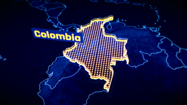 Visualización-en-3D-Colombia-país-frontera,-contorno-del-mapa-moderno,-viajes