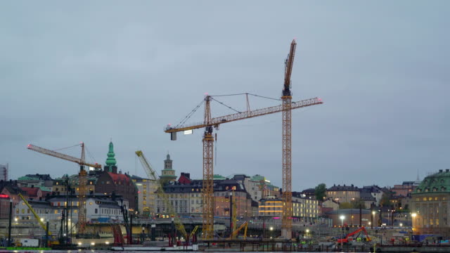 The-tall-tower-cranes-on-the-industrial-site-in-Stockholm-Sweden