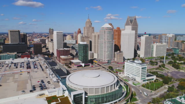 Detroit-Michigan-Stadtansicht-Luftaufnahme-USA