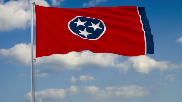 Tennessee-bandera-del-estado-en-el-viento-contra-el-cielo-nublado