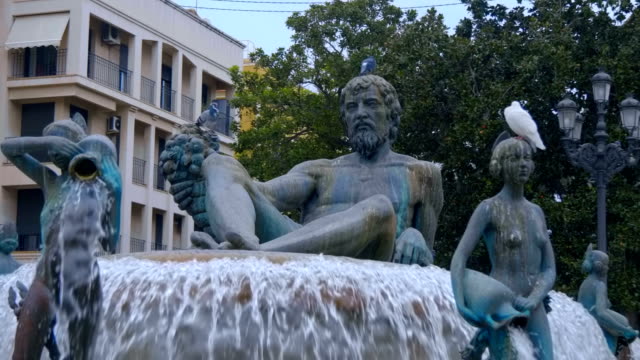 Turia-Fountain-at-the-Virgin-Square-in-Valencia,-Spain