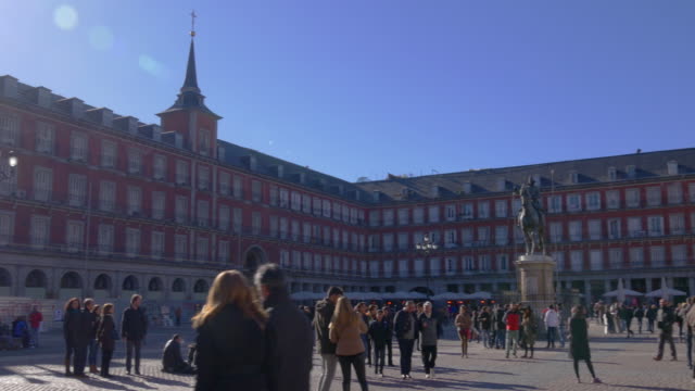 Spanien,-madrid-sonnigen-Tag-plaza-mayor-panorama-\"4-k\"