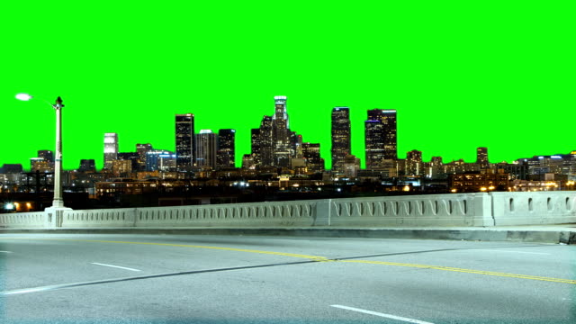 Grünen-Bildschirm-der-Innenstadt-von-Los-Angeles-Skyline-Timelapse