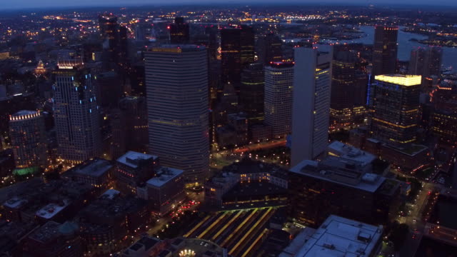 Aerial-view-of-Boston--at-night