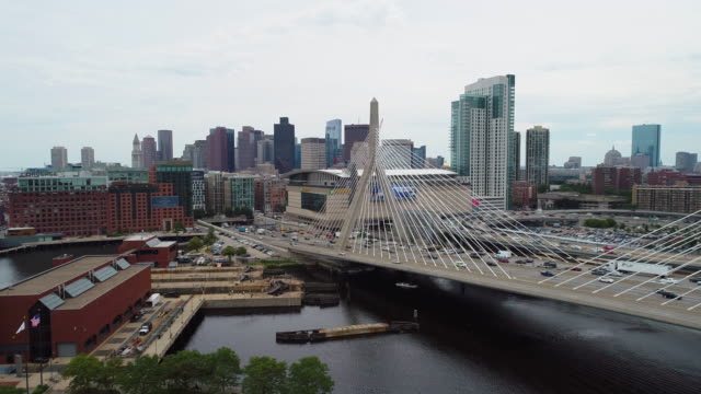 Aerial-shot-of-the-Leonard-Zakim-Bridge-and-Charles-River-Boston